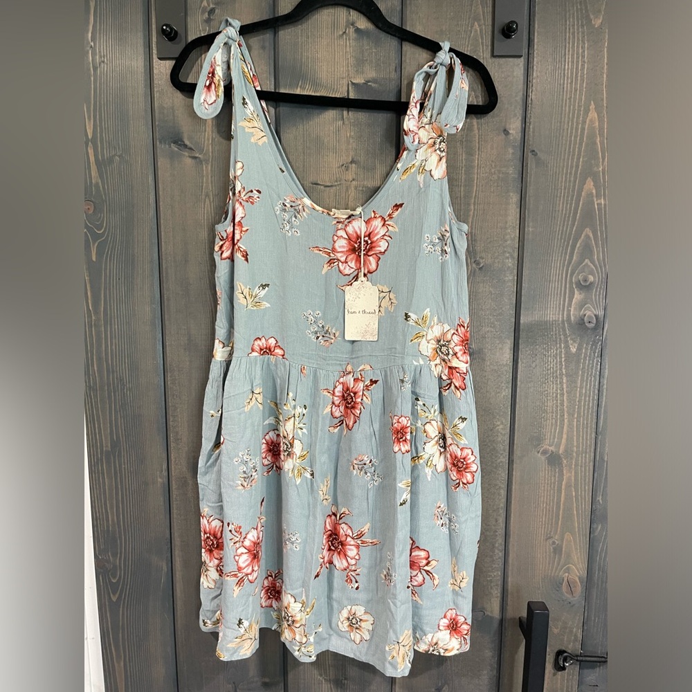 Hem & Thread mint floral tie shoulder mini dress Sz S NWT - Picture 6 of 9